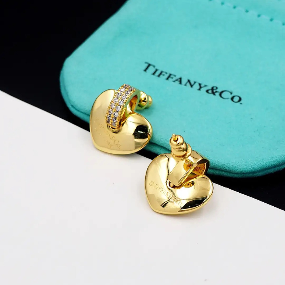 Tiffany & Co. Gold Heart Hoop Diamond Stud Earrings - Picture 5 of 5
